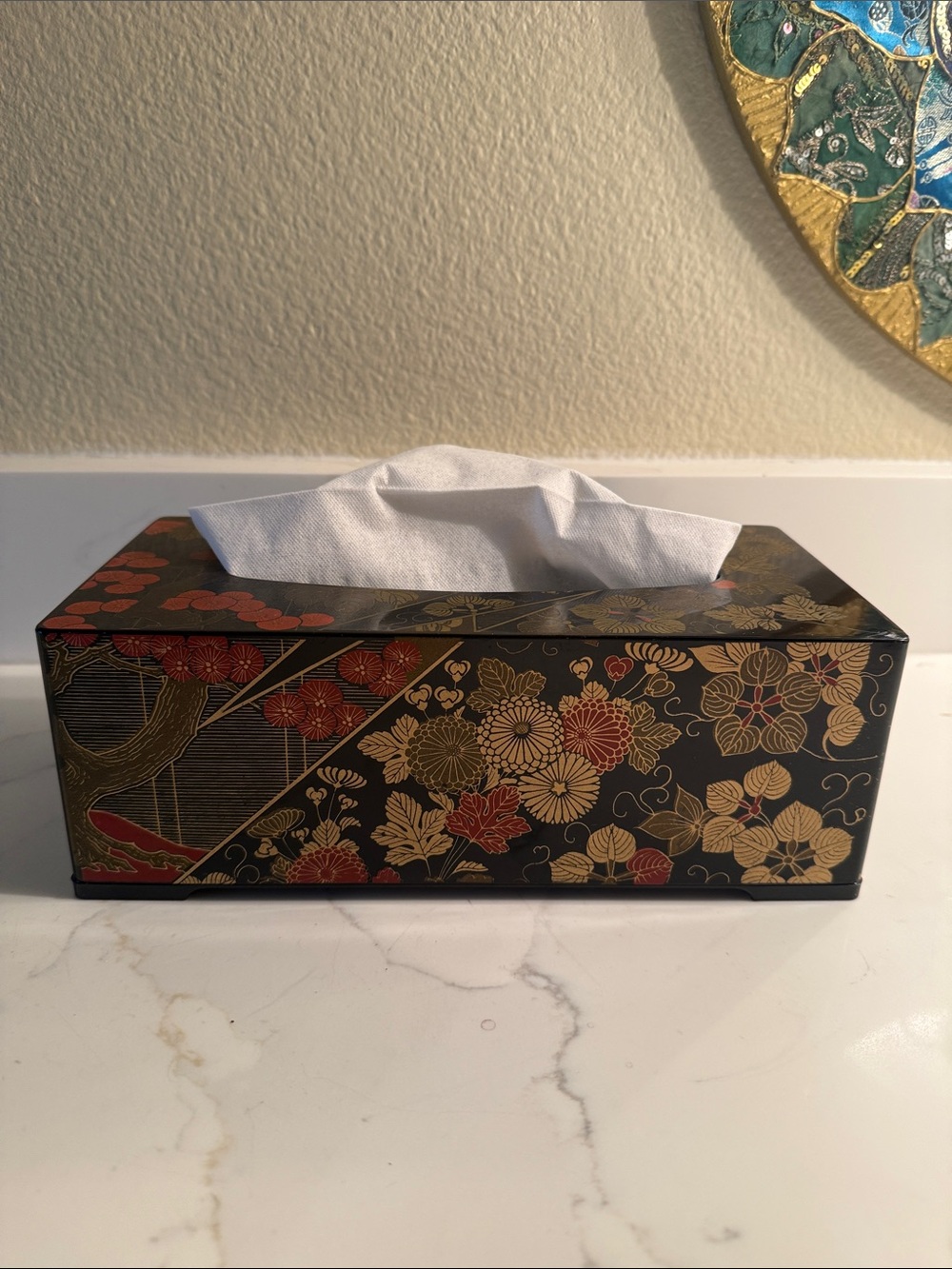 Vintage Black Floral Decorative Tissue Box Holder